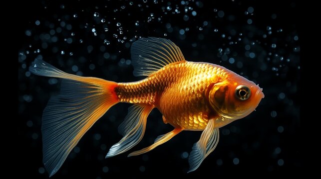 a gold color fish in black water background stylize.Generative AI