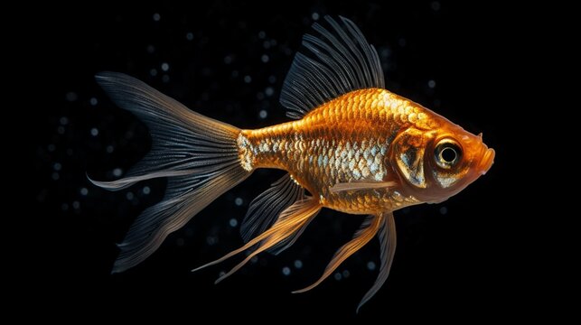 a gold color fish in black water background stylize.Generative AI