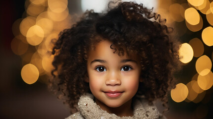 portrait of a mixed race girl during christmas  - obrazy, fototapety, plakaty