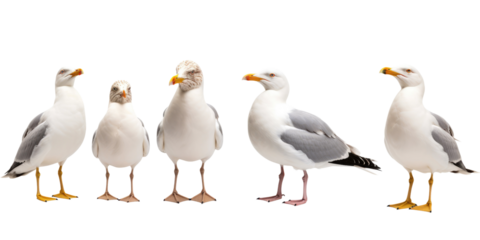  Seagull in many angle and view on transparent background