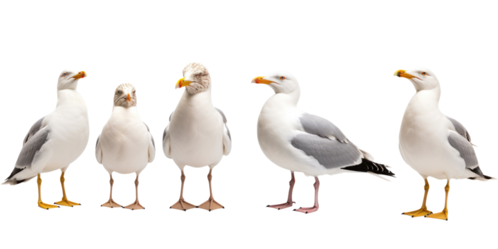  Seagull in many angle and view on transparent background