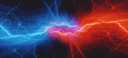 Red and blue lightning, abstract electrical background - 652455848
