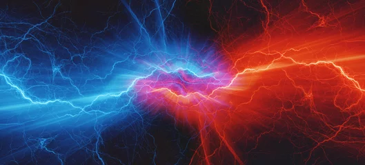 Papier Peint photo Ondes fractales Red and blue lightning, abstract electrical background