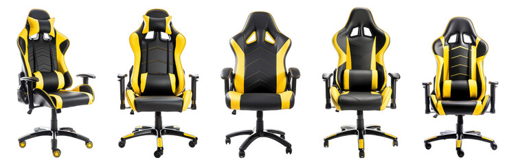 Yellow and black gaming chairs isolated on transparent background generative ai
