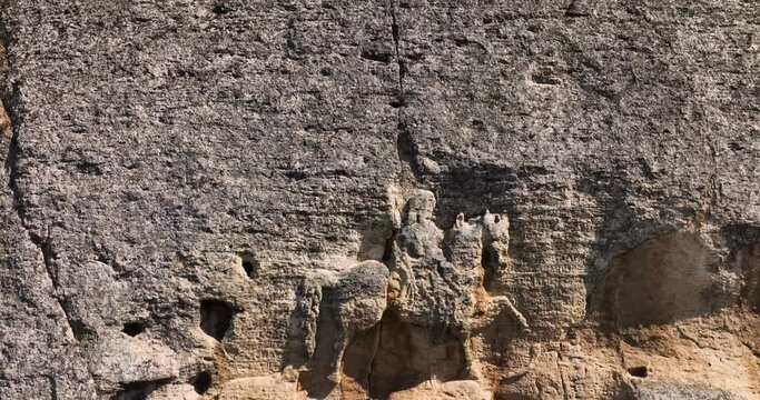 Madara Rider is an early medieval large rock relief in the rocks of mountain cave, Bulgaria, UNESCO World Heritage Site. Madarski konnik