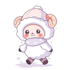 Cute kawaii sheep in winter clothes. Vector illustration.