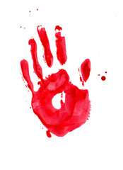 Splash of blood, bloody handprints on a white background