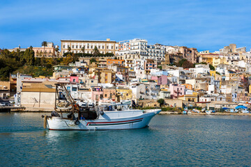 The harbour of the old town of Sciacca in Sicily - obrazy, fototapety, plakaty