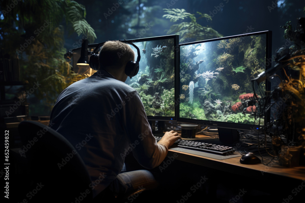 Poster a researcher using ai-driven simulations to study climate change effects. generative ai.