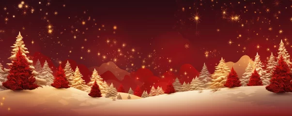 Photo sur Plexiglas Bordeaux A snowy Christmas landscape with red and white decorations