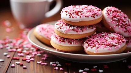 Obraz na płótnie Canvas Valentine's Day-themed cookies with sprinkles
