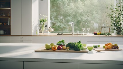a fitness breakfast spread on a clean, minimalist kitchen countertop. wholesome ingredients and modern aesthetics, creating an inspiring start to the day.