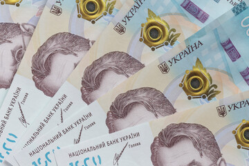 fan shaped one thousand Ukrainian hrivnya banknotes