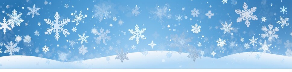 Fototapeta na wymiar A winter-themed blue background with delicate white snowflakes