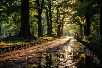 Obraz premium Solitary corridor on green trail during exercise., generative IA