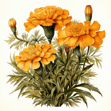 orange marigold flowers watercolor style clip art preview