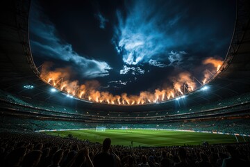 Living Stadium, Vibrant Cheerleader, Illuminated Field., generative IA