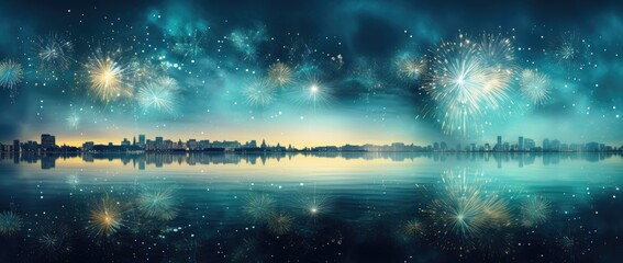 Fireworks lighting up the night sky over a beautiful lake