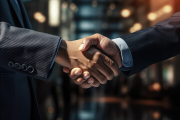 A close-up of a person's hand shaking another's hand in a gesture of sealing a business deal. Concept of professional agreements. Generative Ai.