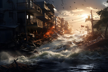 Tsunami hitting the city - AI technology 