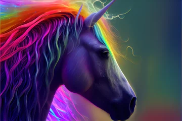 Wandcirkels Eenhoorn Realistic rainbow unicorn. AI generated.  © writerfantast