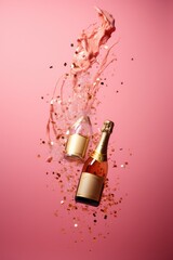 Two champagne bottles falling into the water with a splash