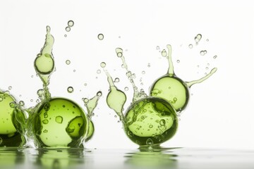 Green balls being splashed with water