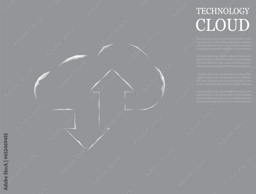 Poster cloud technologies, vector illustration. wireframe cloud storage sign with two up and down arrows on