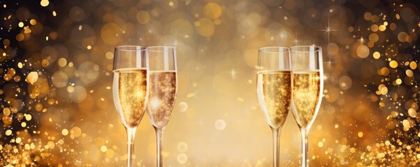 Two glasses of champagne against a sparkling background