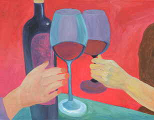 red wine. oil painting illustartion