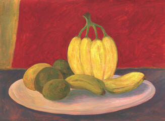 bananas and mango. watercolor illustartion