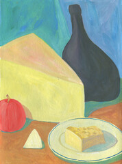 still life. foods and drinks. watercolor illustartion