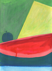 watermelon and apple. watercolor illustartion