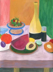 Foto auf Leinwand still life. foods and drinks. watercolor illustartion © Anna Ismagilova