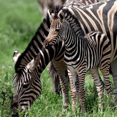Fototapeta na wymiar Mum and baby zebra in Pilanesberg, South Africa