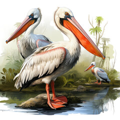 Fototapeta na wymiar watercolor Pelican clipart, Generative Ai