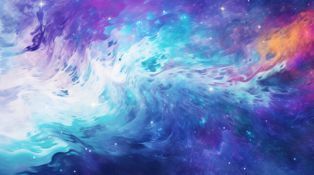 A vibrant and star-filled painting in a cosmic space