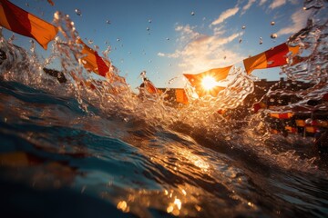 Competitive swimmers in action in the Olympic pool., generative IA - Powered by Adobe