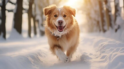 Joyful Leaps: A Dog's Snowy Forest Adventure