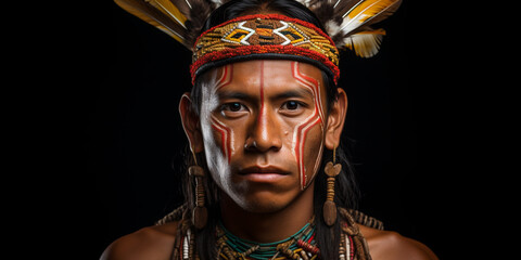 One young serious indigenous man from the Amazon. ai generative