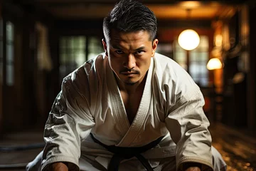 Fotobehang Karate Master concentrated on traditional dojo., generative IA © Gabriel