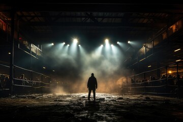 Resilient boxer faces the dark arena with determination., generative IA