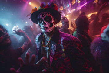 Vibrante Celebración: La Fiesta del Día de los Muertos en México, IA Generativa - obrazy, fototapety, plakaty