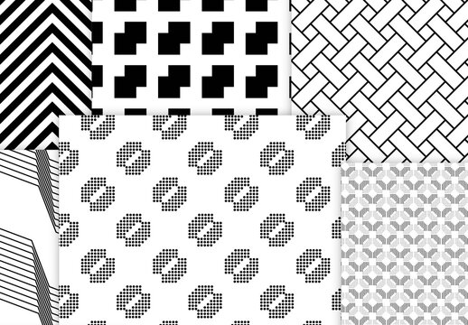 Seamless Pattern Collection with Simple Black and White Geometric Shapes
