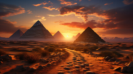 Egyptian Pyramids On The Background Of The Desert Sands. ai generative - obrazy, fototapety, plakaty