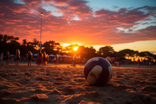 Volleyball players under the vibrant sunset., generative IA