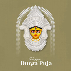 Happy Durga Puja Creative Banner Design With Durga Face Illustration Indian Festival