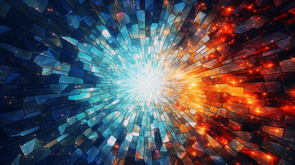 A vibrant abstract background with a burst of blue and orange colors