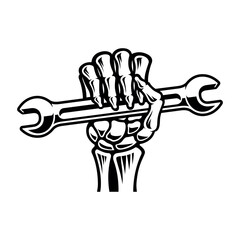 skeleton hand with a wrench