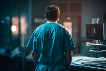 Fototapeta premium Doctor in a medical gown at their workplace.Generative AI